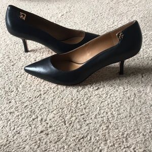 Black Leather, Tory Burch, 1 inch Heels. LIKE NEW